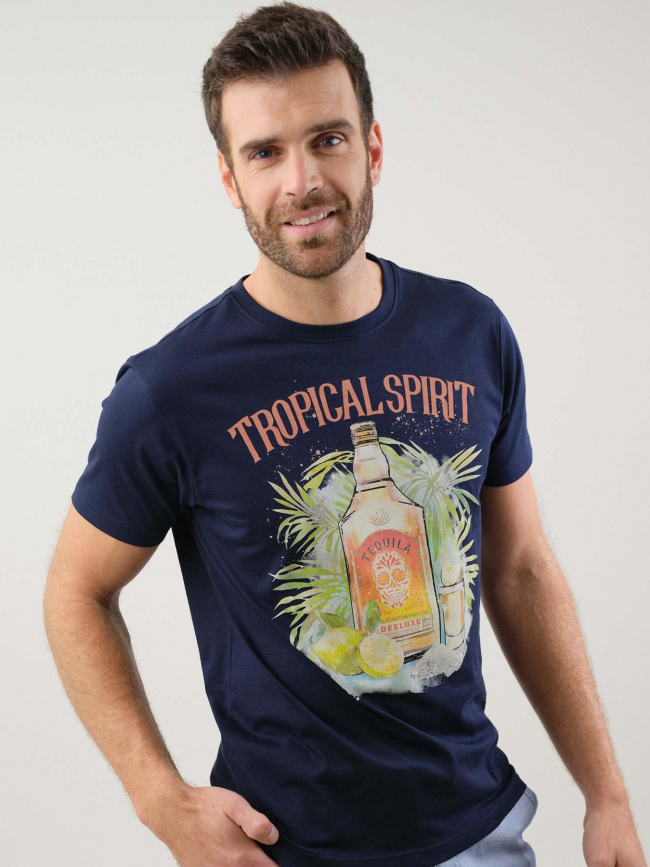 T-shirt tropical sprit bleu marine homme - Deeluxe