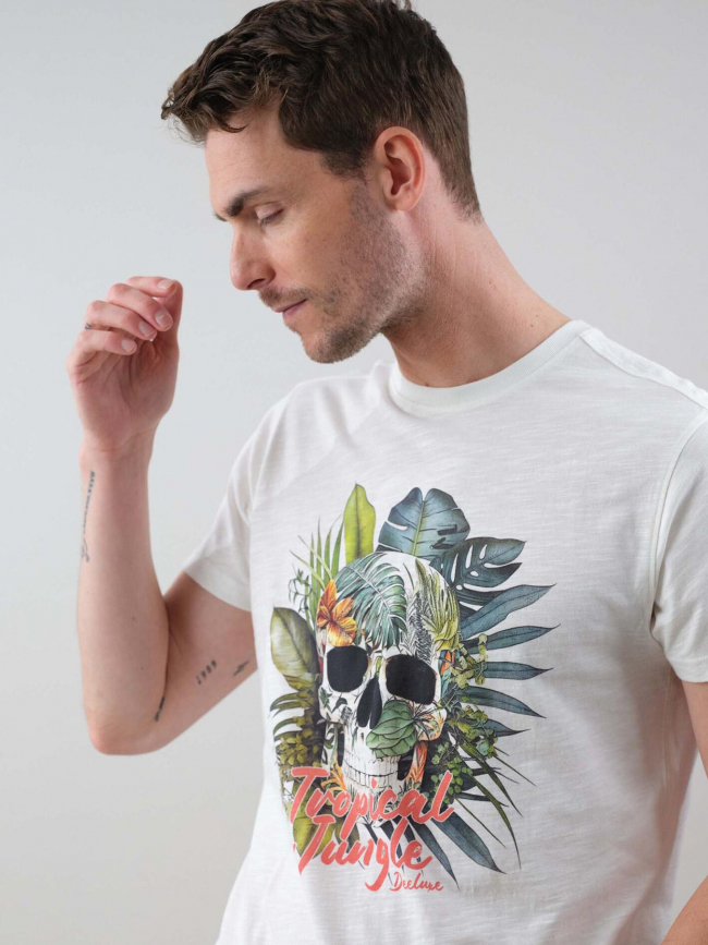 T-shirt hawaiki squelette blanc homme - Deeluxe