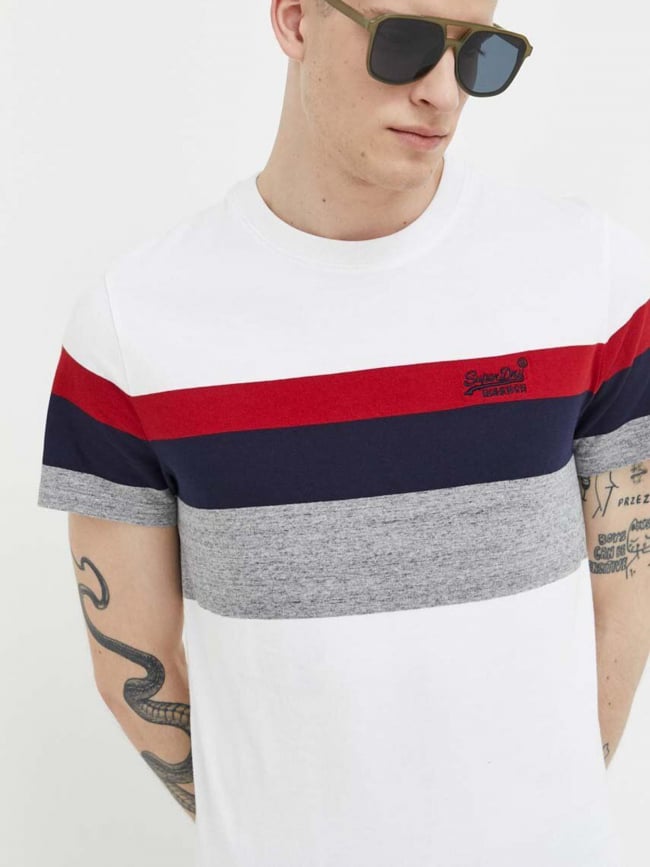 T-shirt rayures classique blanc homme - Superdry