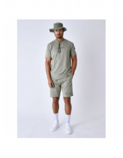 T-shirt uni logo brodé kaki clair homme - Project X Paris