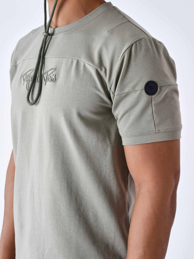 T-shirt uni logo brodé kaki clair homme - Project X Paris