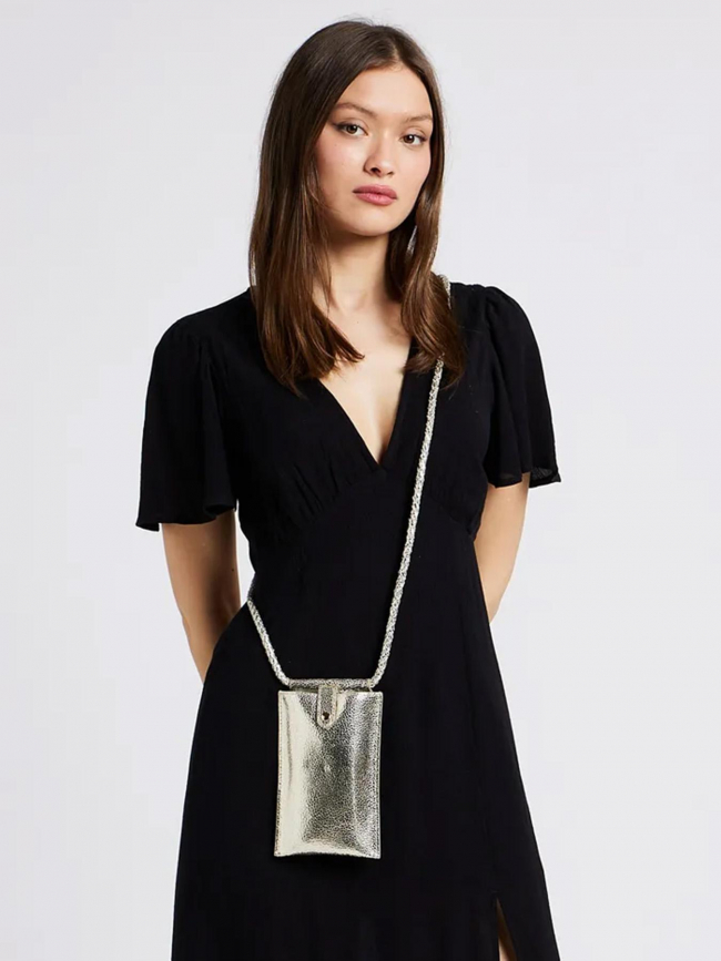 Sac de téléphone leather doré femme - Pieces