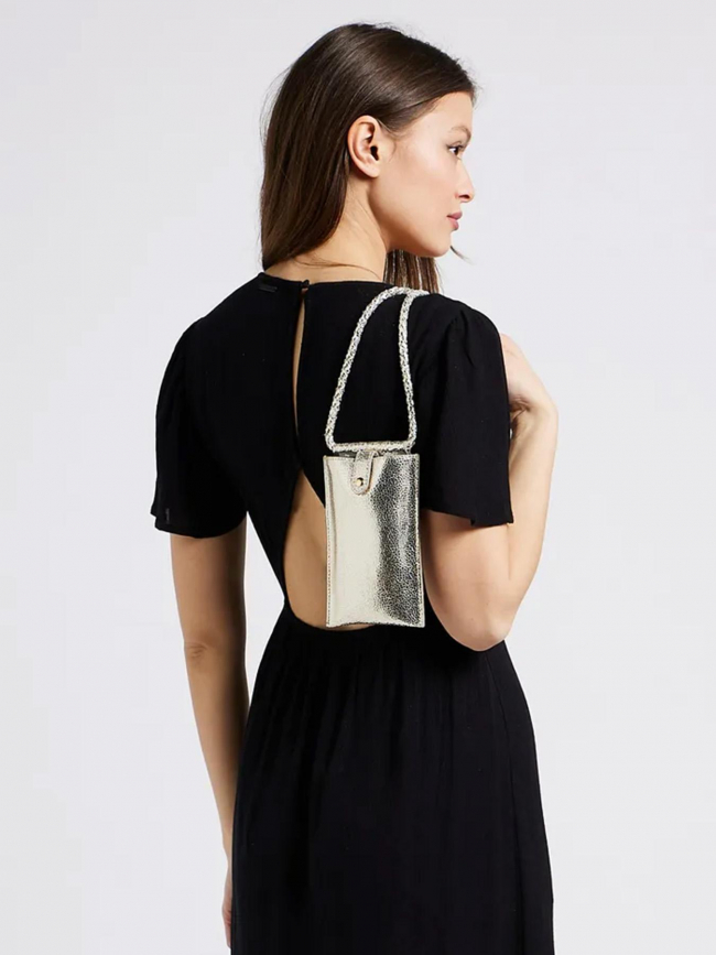 Sac de téléphone leather doré femme - Pieces