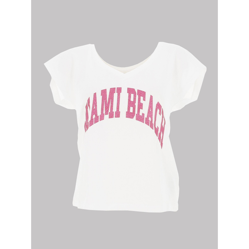 T-shirt col v kelly miami blanc rose femme - Only