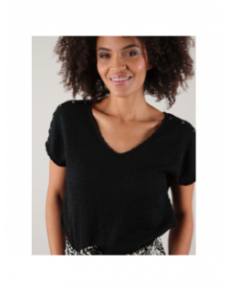 T-shirt col v kamili noir femme - Deeluxe