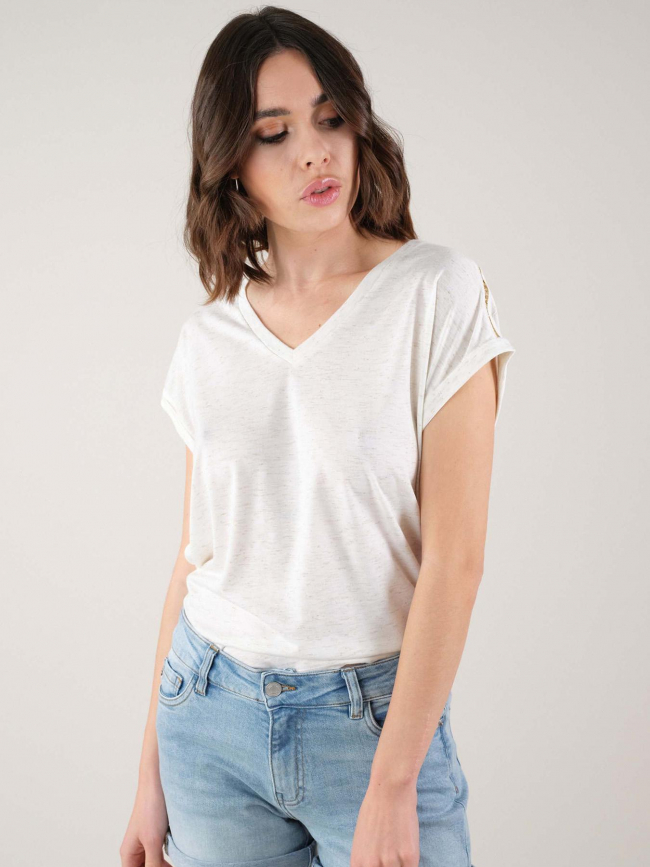 T-shirt chiné pailleté eyota blanc femme - Deeluxe