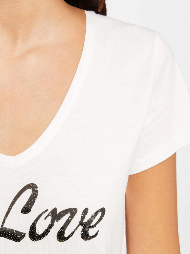 T-shirt col v lagon blanc femme - Morgan