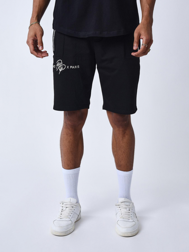 Short jogging poches zippées noir blanc homme - Project X Paris