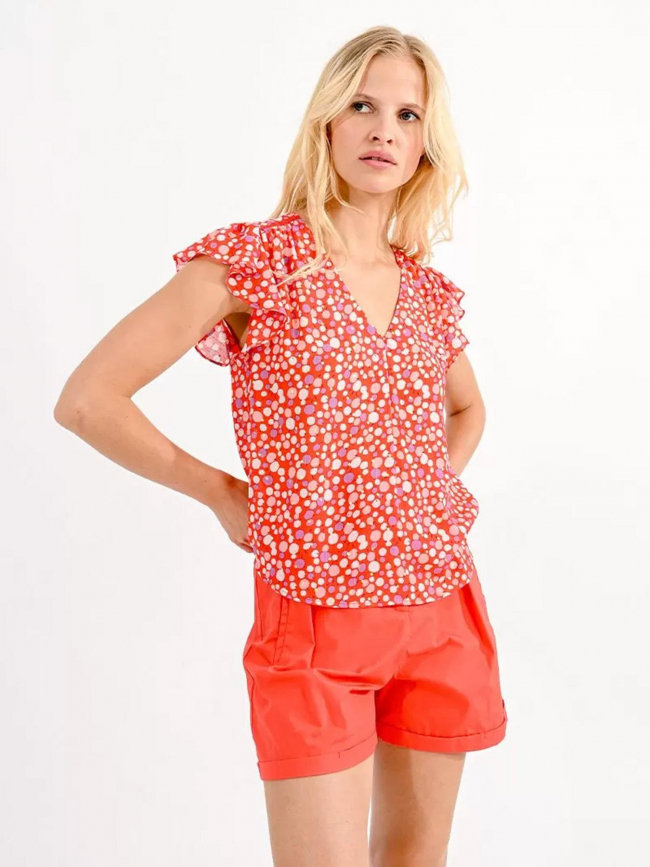 T-shirt woven imprimé pois rouge femme - Molly Bracken