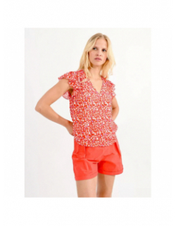 T-shirt woven imprimé pois rouge femme - Molly Bracken