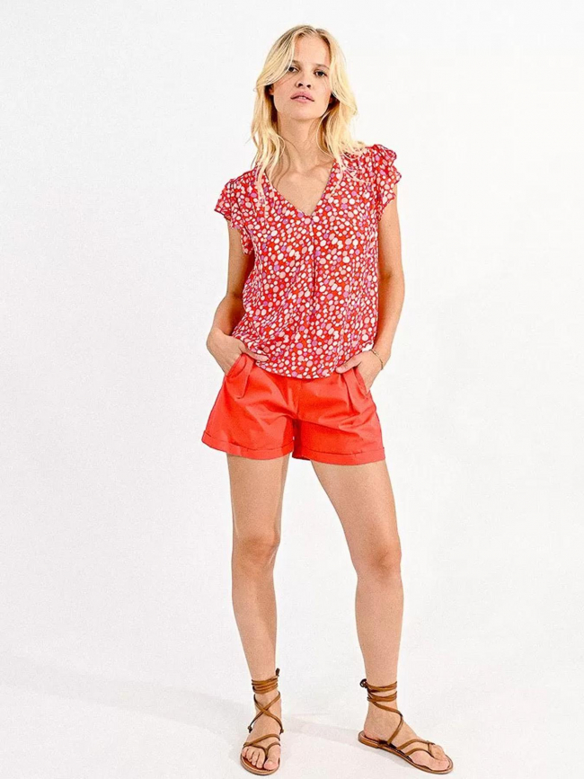T-shirt woven imprimé pois rouge femme - Molly Bracken