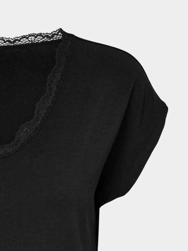 T-shirt col v dentelle moster noir femme - Only