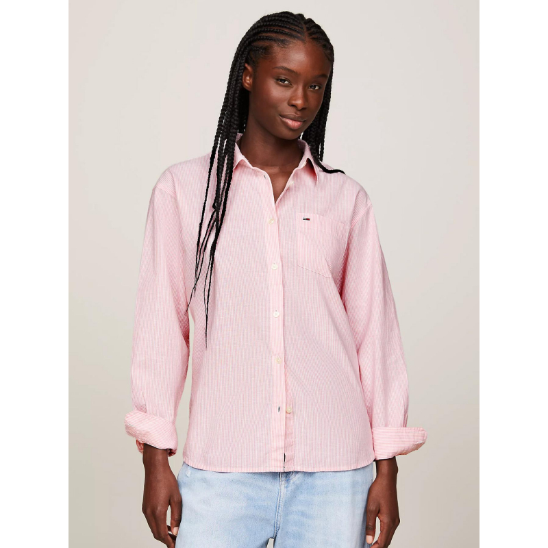 Chemise boxy à rayures rose femme - Tommy Jeans