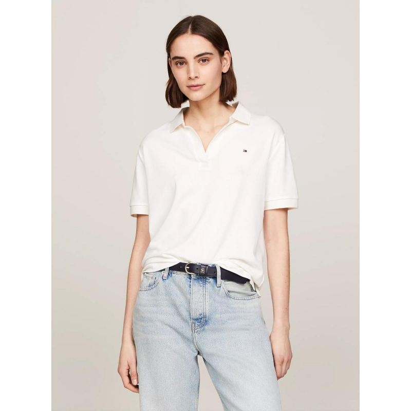 Polo relaxed open placket lyo écru femme - Tommy Hilfiger