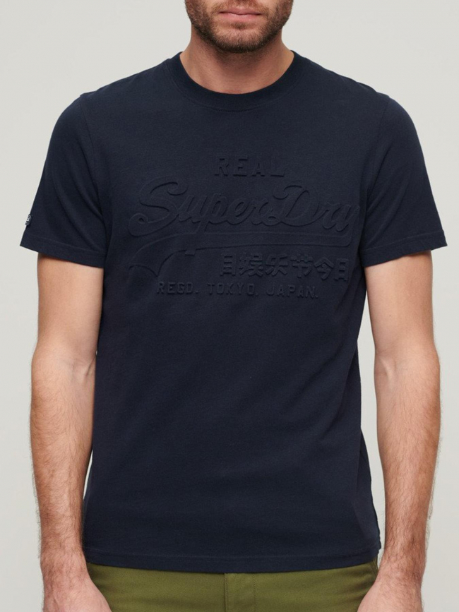 T-shirt vintage logo relief bleu marine homme - Superdry