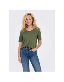 T-shirt uni col v elise kaki femme - Only