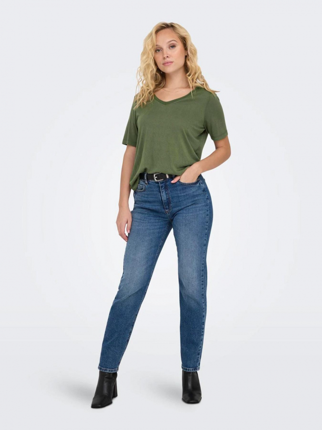 T-shirt uni col v elise kaki femme - Only