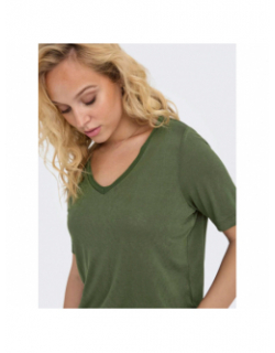 T-shirt uni col v elise kaki femme - Only