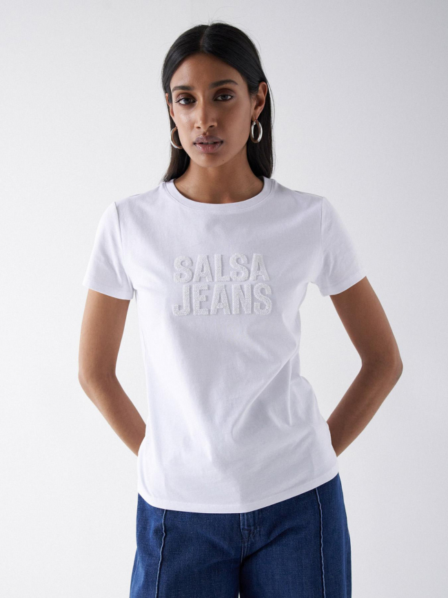 T-shirt embroidered logo sequins blanc femme - Salsa