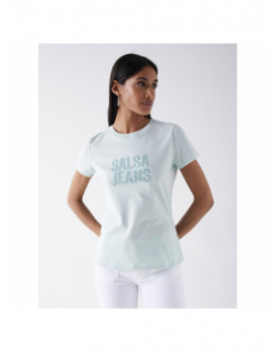 T-shirt embroidered logo sequins bleu femme - Salsa