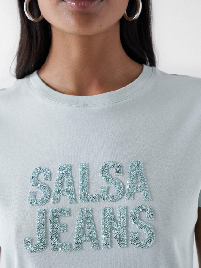 T-shirt embroidered logo sequins bleu femme - Salsa
