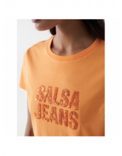 T-shirt embroidered logo sequins orange femme - Salsa