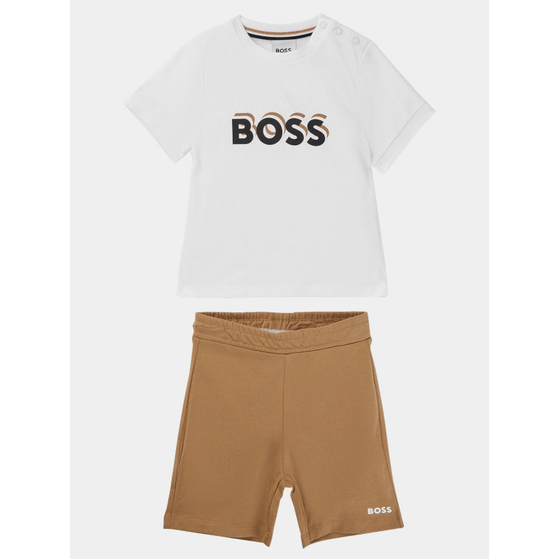Ensemble t-shirt short cookie blanc marron garçon - Boss