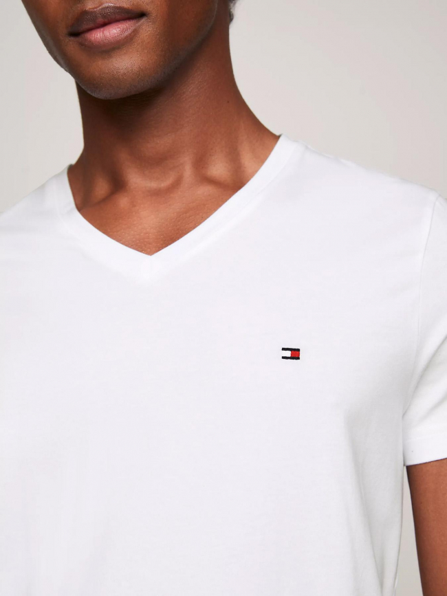 T-shirt col v stretch slim blanc homme - Tommy Hilfiger