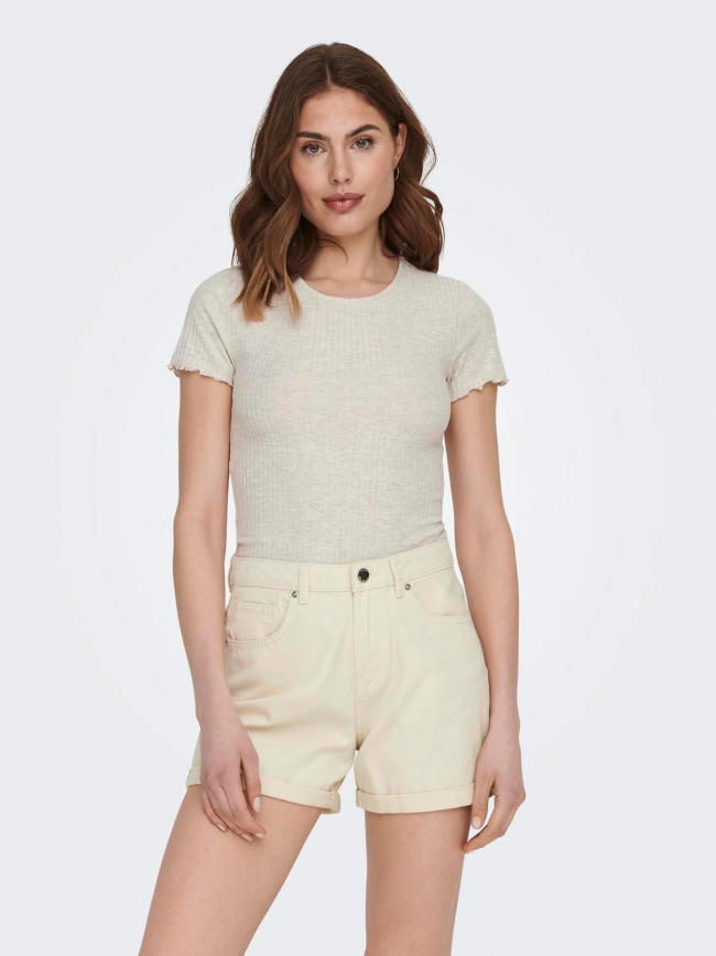 T-shirt crop cotêlé emma beige femme - Only