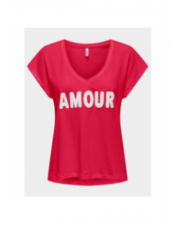 T-shirt col v bella life amour rose femme - Only
