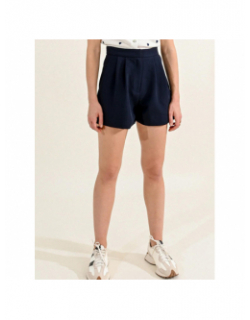 Short à pinces taille haute bleu marine femme - Molly Bracken