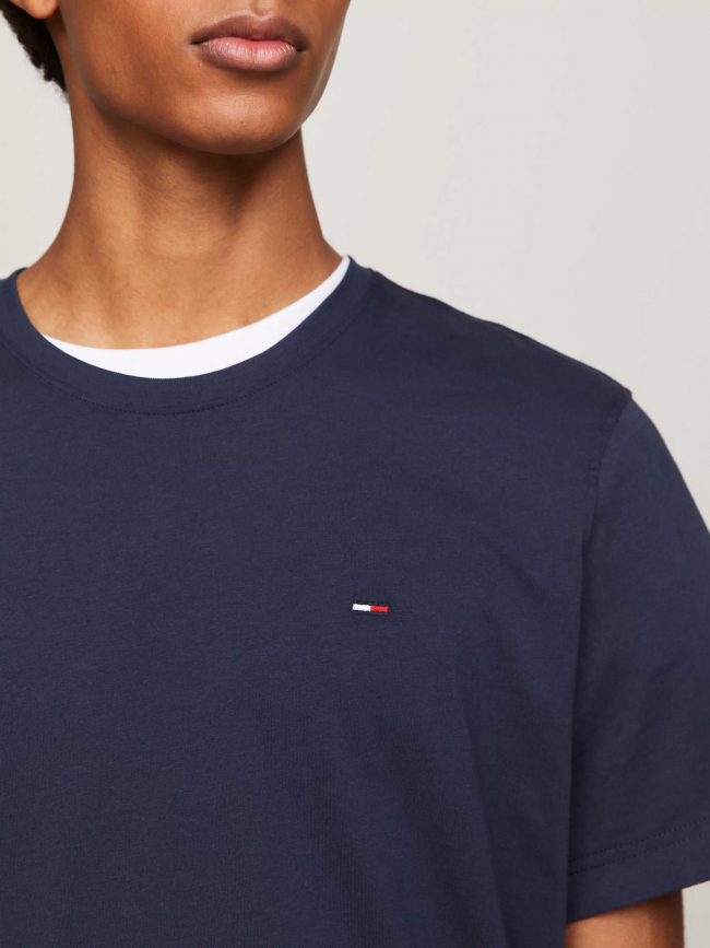 T-shirt slim uni logo brodé bleu homme - Tommy Jeans