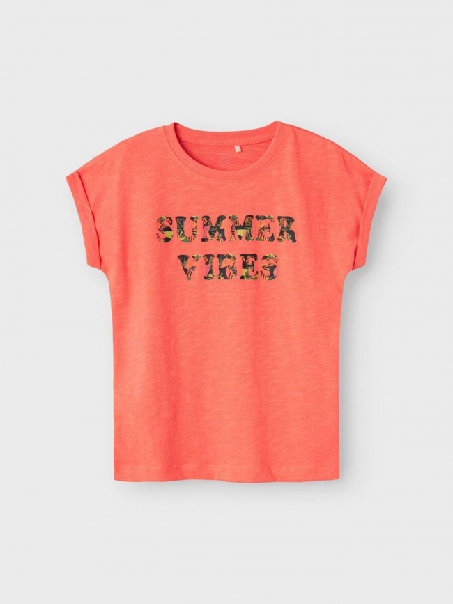 T-shirt amma summer vibes orange fluo fille - Name It