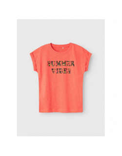 T-shirt amma summer vibes orange fluo fille - Name It