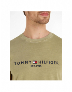 T-shirt logo garment dye vert kaki homme - Tommy Hilfiger