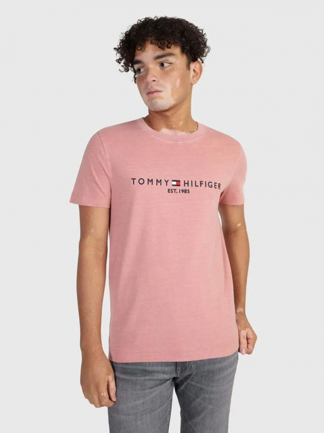 T-shirt logo garment dye rose homme - Tommy Hilfiger