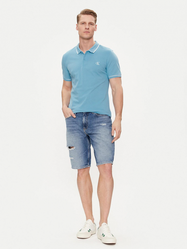 Polo slim tipping logo brodé bleu homme - Calvin Klein Jeans