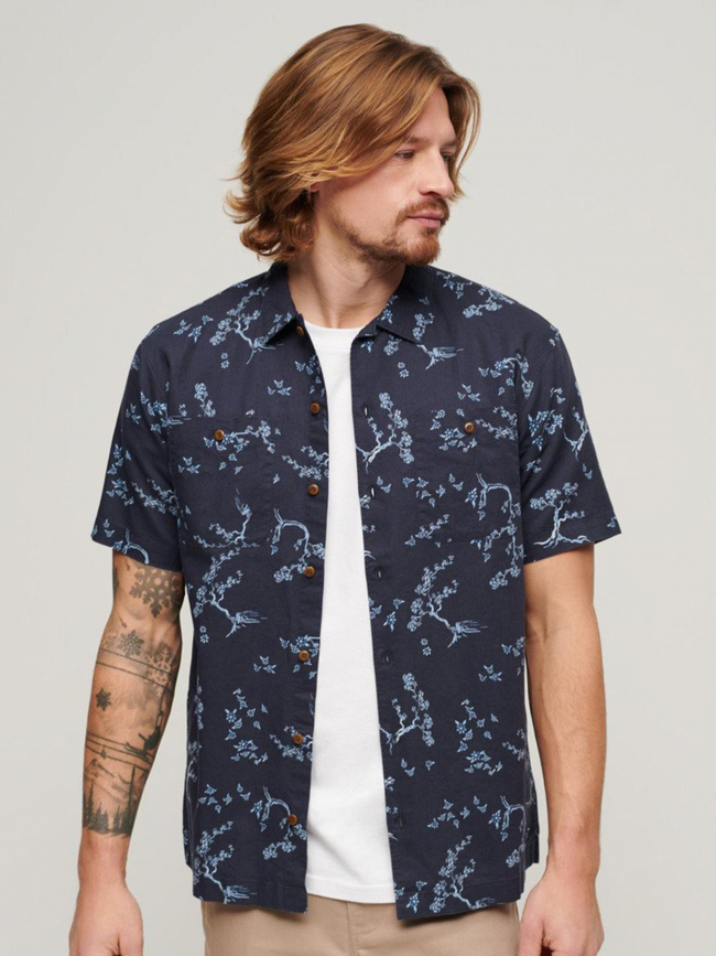 Chemise manches courtes beach shirt fleur indigo homme -  Superdry
