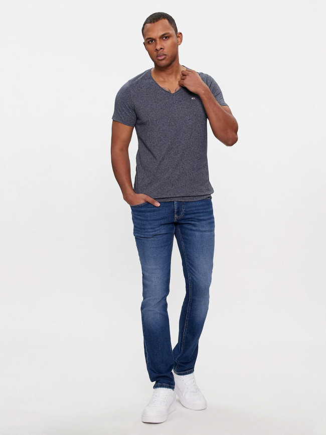 T-shirt col v slim jaspe chiné bleu homme - Tommy Jeans