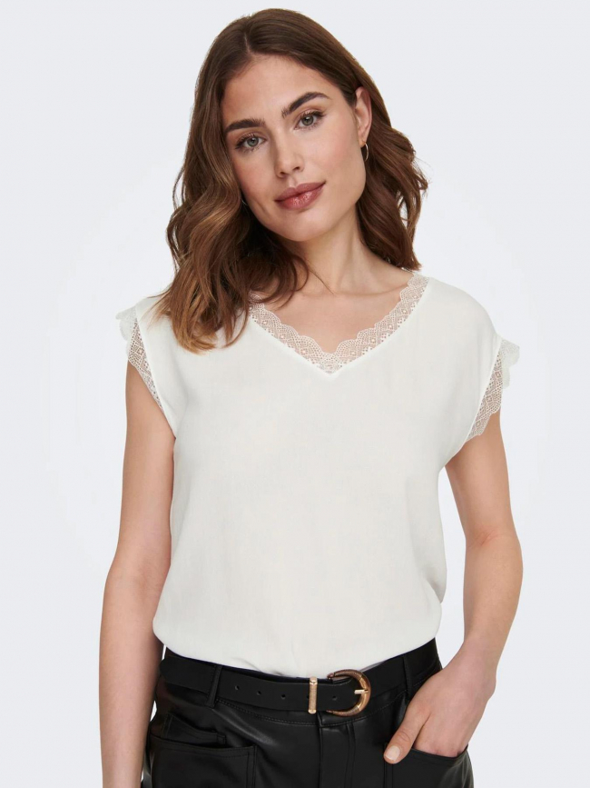 T-shirt jasmina col v lace blanc femme - Only
