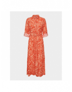 Robe midi imprimés lin callie rouge orange femme - Only