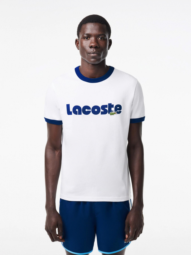 T-shirt imprimé logo bleu blanc homme - Lacoste