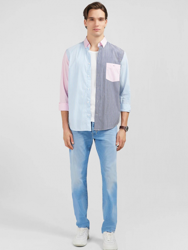 Chemise regular patch japo rayée rose bleu homme - Eden Park