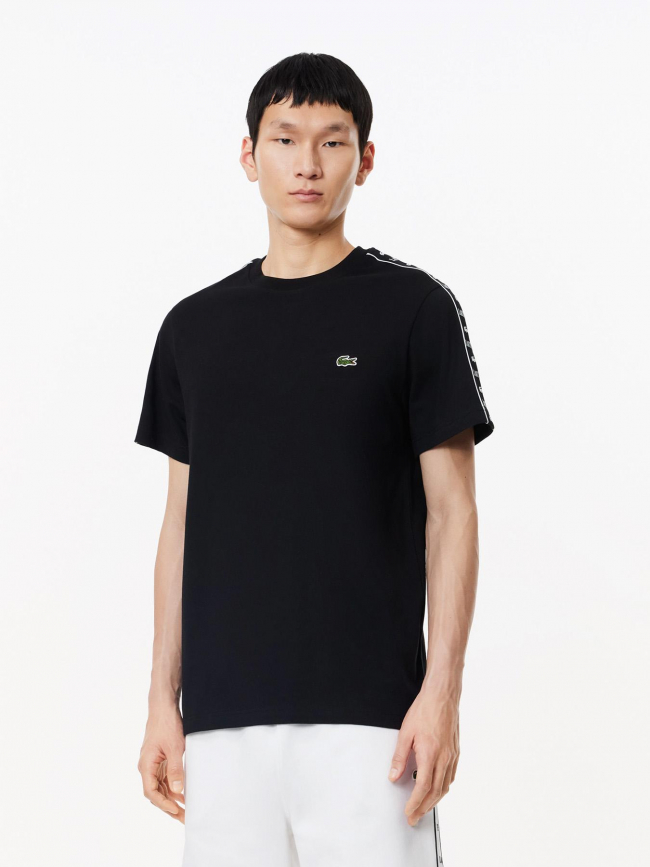 T-shirt uni bandes logo noir homme - Lacoste