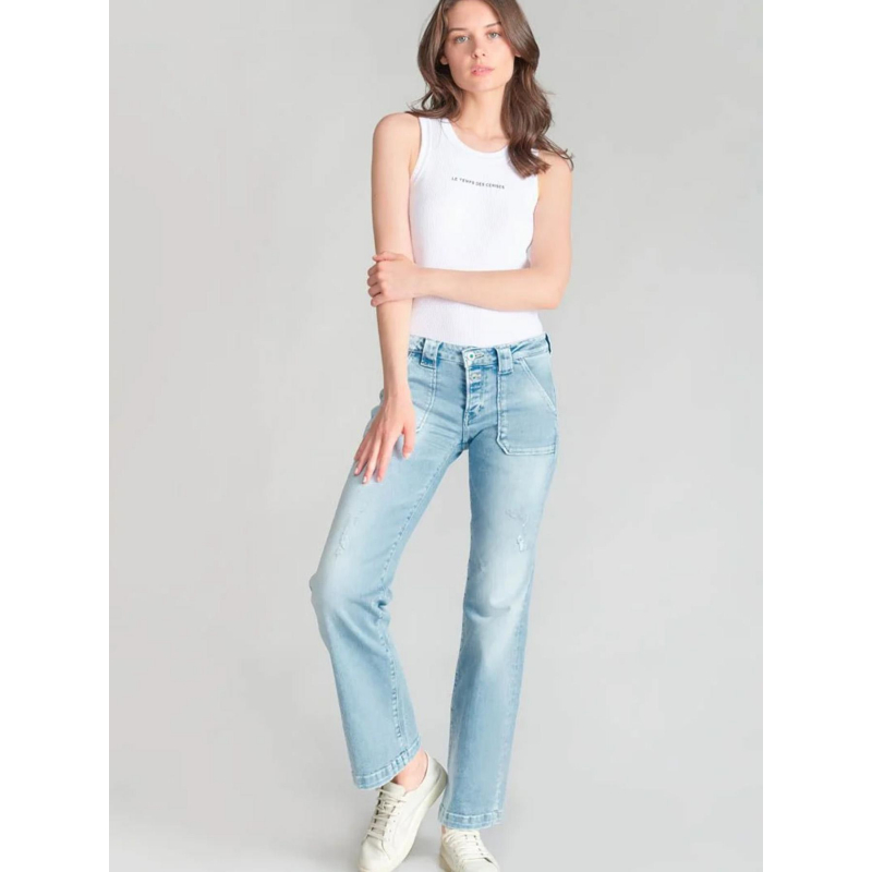 Jean flare ceinture fleurs bleu femme Le Temps Des Cerises wimod