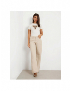 T-shirt logo léopard blanc crème femme - Guess