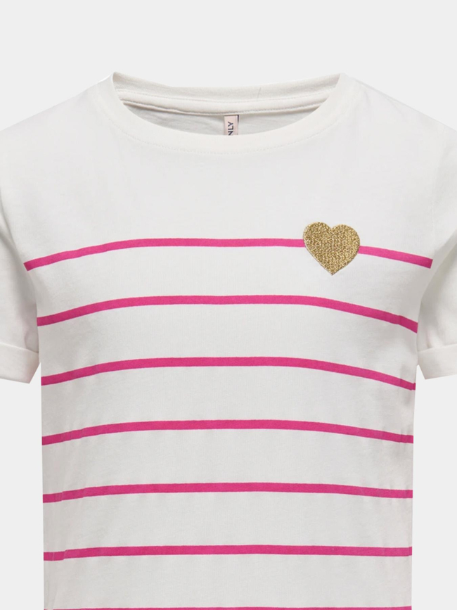 T-shirt kogemily life à rayures blanc/rose fille - Only