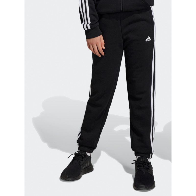 Pantalon de jogging 3 bandes uni noir blanc enfant - Adidas