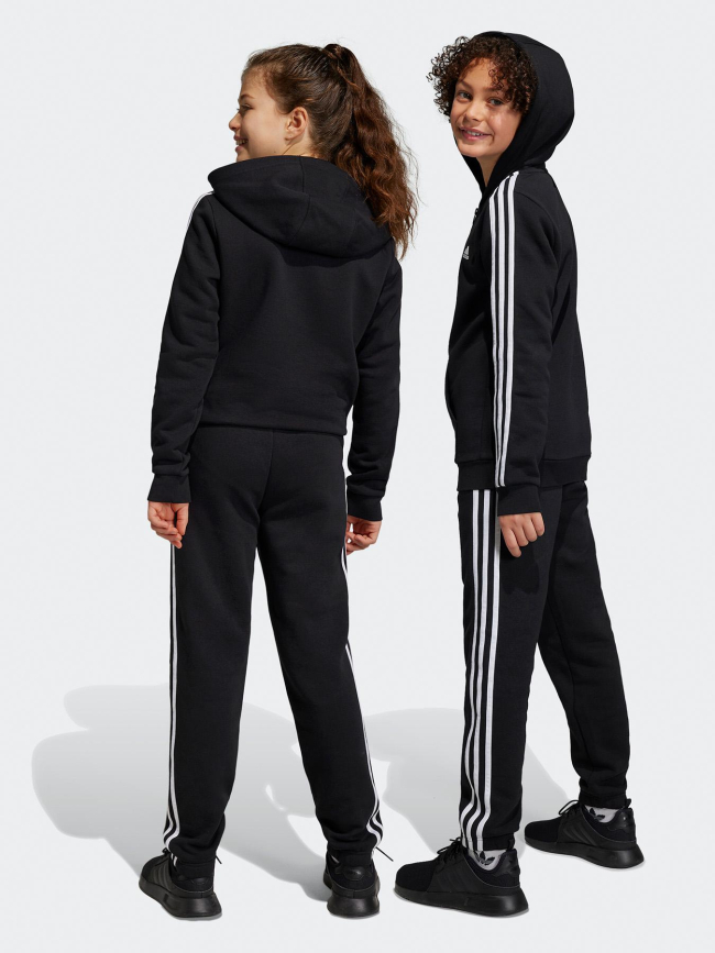 Pantalon de jogging 3 bandes uni noir blanc enfant - Adidas