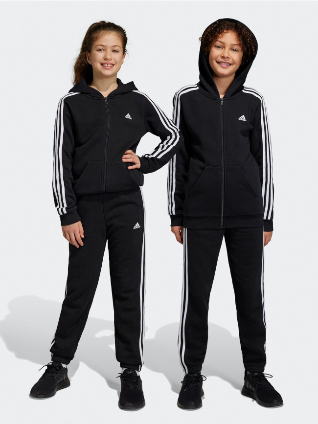 Pantalon de jogging 3 bandes uni noir blanc enfant - Adidas